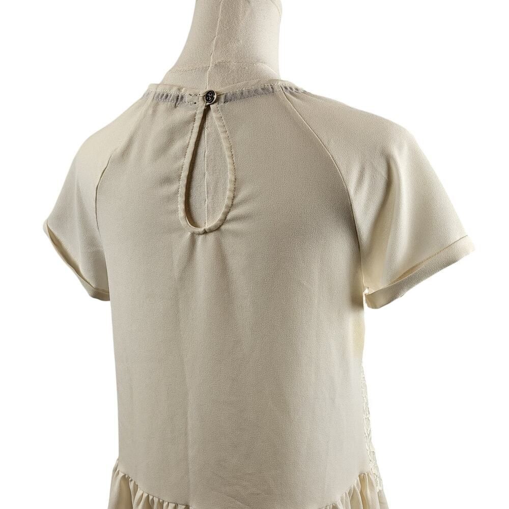Rewind Medium Off-White Sheer Lace Blouse Peplum Short Sleeve Pullover Boho - Picture 10 of 16